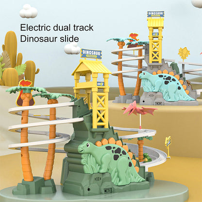🦖 50% OFF NOW! 🎁 Electric Dual Track Dinosaur Slide - Interactive Toy with Changing Tracks & LED Lights, Encourages Crawling & Motor Skills for Toddlers 🏠⚡