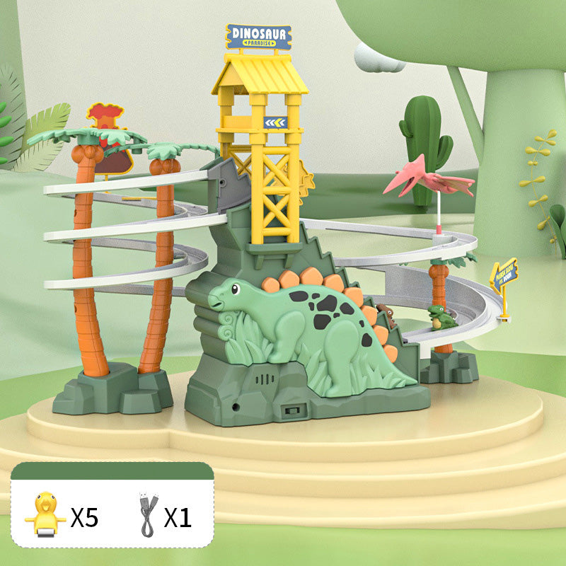 🦖 50% OFF NOW! 🎁 Electric Dual Track Dinosaur Slide - Interactive Toy with Changing Tracks & LED Lights, Encourages Crawling & Motor Skills for Toddlers 🏠⚡