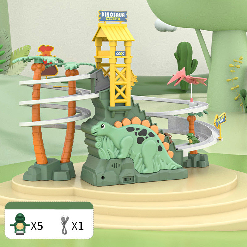 🦖 50% OFF NOW! 🎁 Electric Dual Track Dinosaur Slide - Interactive Toy with Changing Tracks & LED Lights, Encourages Crawling & Motor Skills for Toddlers 🏠⚡