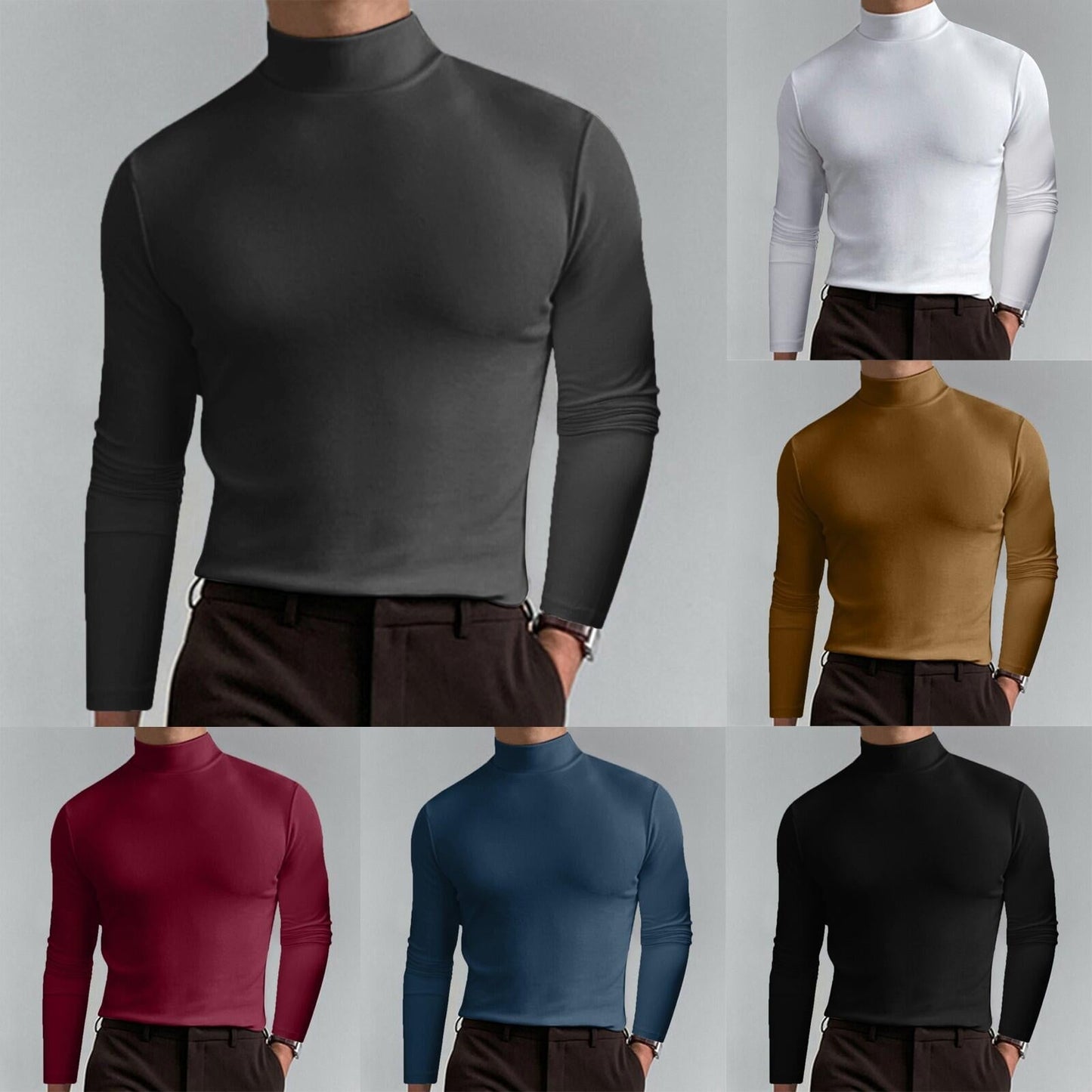 👕 50% OFF NOW! ✨ Men's High Neck Slim Fit T-Shirt - Stretchy & Breathable Fabric, Modern Style for Gym or Casual Wear 🏃‍♂️📦