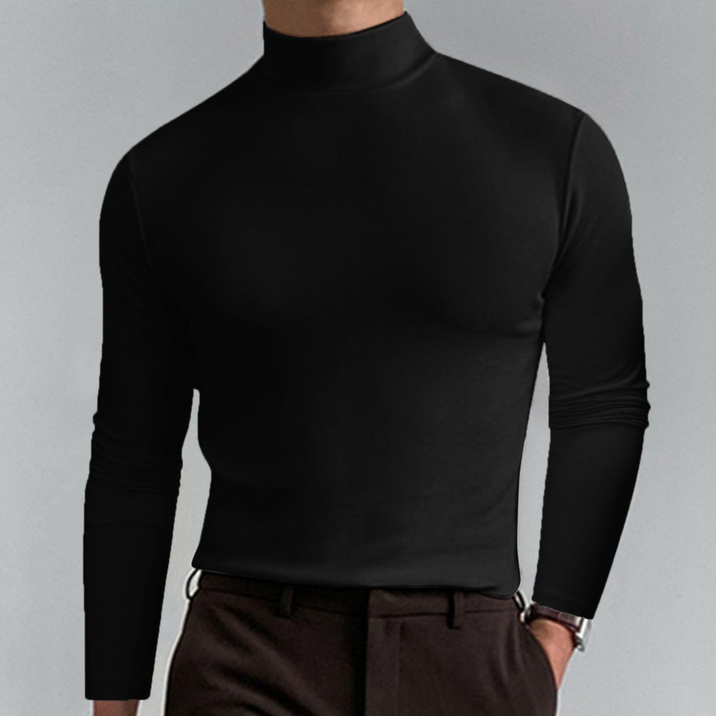 👕 50% OFF NOW! ✨ Men's High Neck Slim Fit T-Shirt - Stretchy & Breathable Fabric, Modern Style for Gym or Casual Wear 🏃‍♂️📦