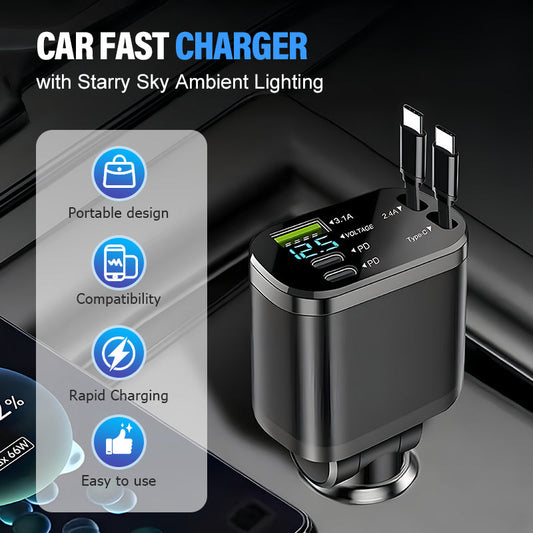 Car Fast Charger with Starry Sky Ambient Lighting