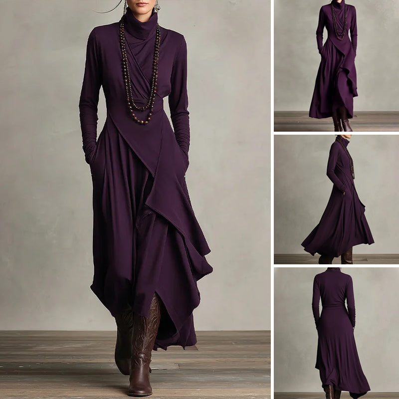 ⏳Time-Limited Special⏰ Women's Elegant High-Neck Asymmetrical Maxi Dress – Draped Design for Effortless Charm!