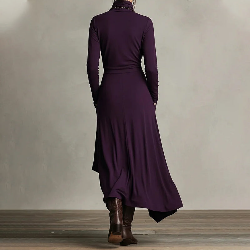 ⏳Time-Limited Special⏰ Women's Elegant High-Neck Asymmetrical Maxi Dress – Draped Design for Effortless Charm!