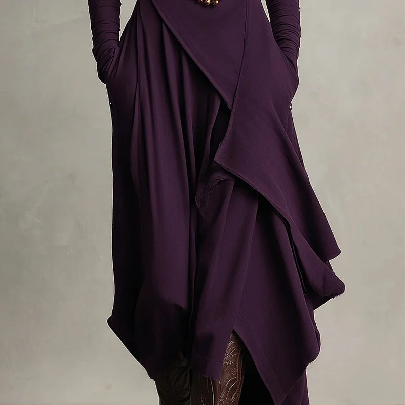 ⏳Time-Limited Special⏰ Women's Elegant High-Neck Asymmetrical Maxi Dress – Draped Design for Effortless Charm!