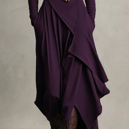 ⏳Time-Limited Special⏰ Women's Elegant High-Neck Asymmetrical Maxi Dress – Draped Design for Effortless Charm!