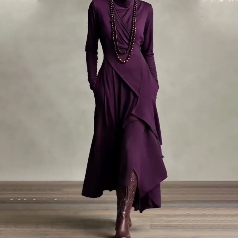 ⏳Time-Limited Special⏰ Women's Elegant High-Neck Asymmetrical Maxi Dress – Draped Design for Effortless Charm!