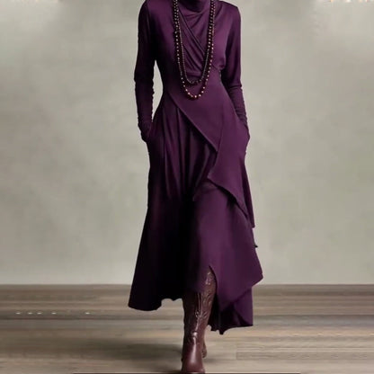 ⏳Time-Limited Special⏰ Women's Elegant High-Neck Asymmetrical Maxi Dress – Draped Design for Effortless Charm!