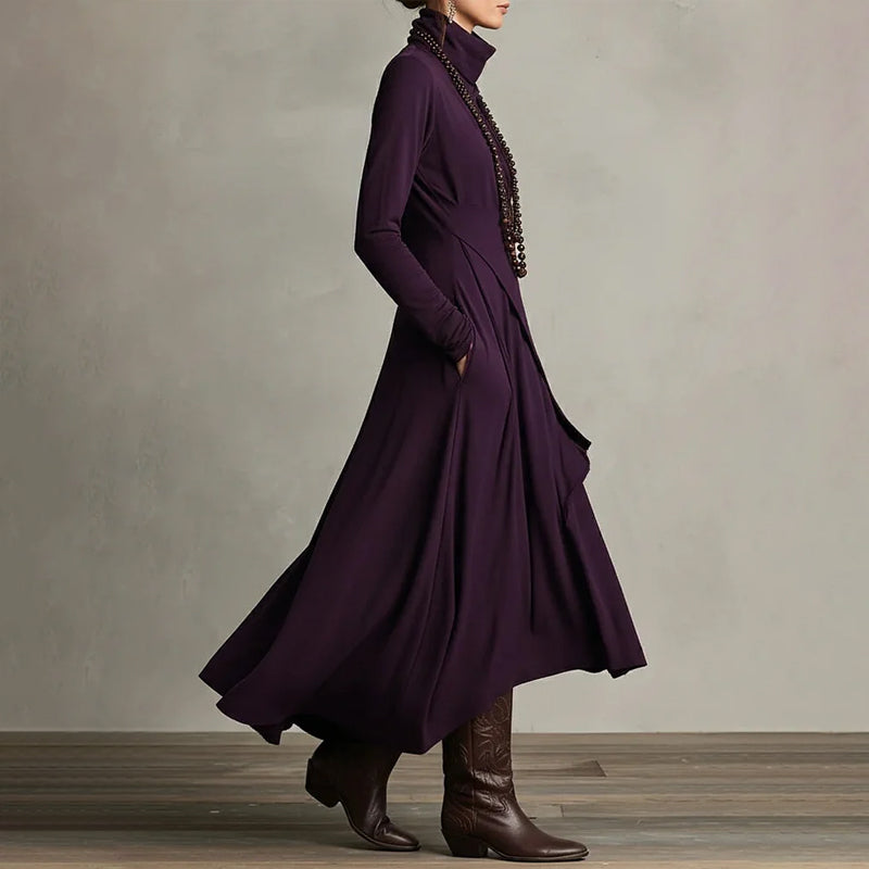 ⏳Time-Limited Special⏰ Women's Elegant High-Neck Asymmetrical Maxi Dress – Draped Design for Effortless Charm!