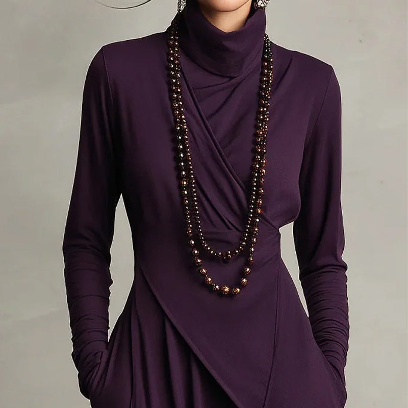 ⏳Time-Limited Special⏰ Women's Elegant High-Neck Asymmetrical Maxi Dress – Draped Design for Effortless Charm!