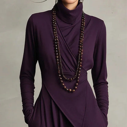 ⏳Time-Limited Special⏰ Women's Elegant High-Neck Asymmetrical Maxi Dress – Draped Design for Effortless Charm!
