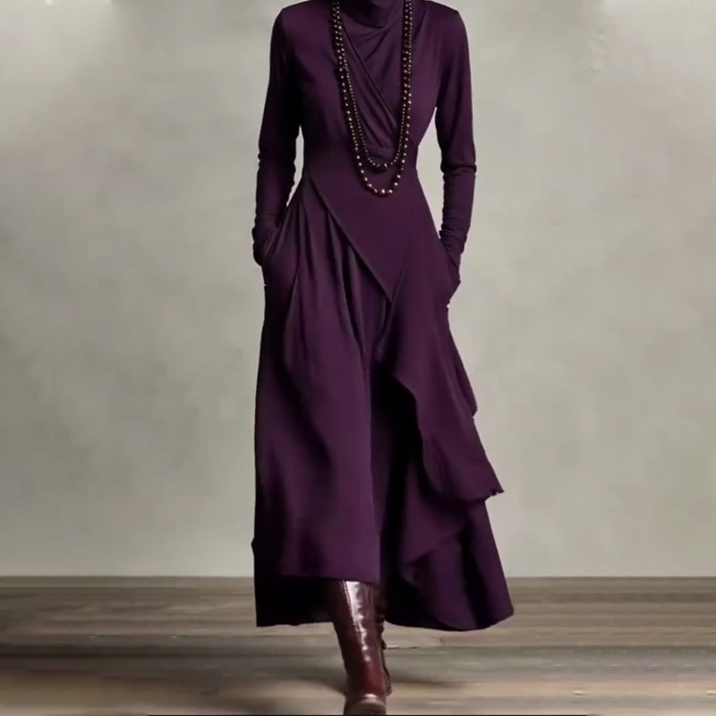 ⏳Time-Limited Special⏰ Women's Elegant High-Neck Asymmetrical Maxi Dress – Draped Design for Effortless Charm!