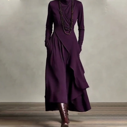 ⏳Time-Limited Special⏰ Women's Elegant High-Neck Asymmetrical Maxi Dress – Draped Design for Effortless Charm!