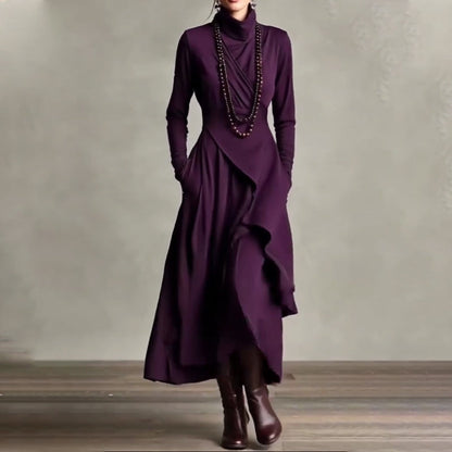 ⏳Time-Limited Special⏰ Women's Elegant High-Neck Asymmetrical Maxi Dress – Draped Design for Effortless Charm!