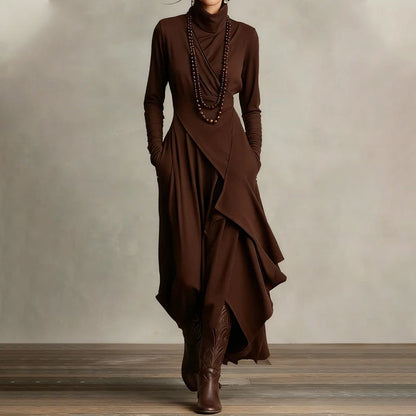 ⏳Time-Limited Special⏰ Women's Elegant High-Neck Asymmetrical Maxi Dress – Draped Design for Effortless Charm!