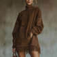 🍂 Vintage Suede Style | Turtleneck Tassel-Hem Pocket Dress