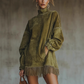🍂 Vintage Suede Style | Turtleneck Tassel-Hem Pocket Dress
