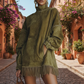 🍂 Vintage Suede Style | Turtleneck Tassel-Hem Pocket Dress