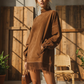 🍂 Vintage Suede Style | Turtleneck Tassel-Hem Pocket Dress