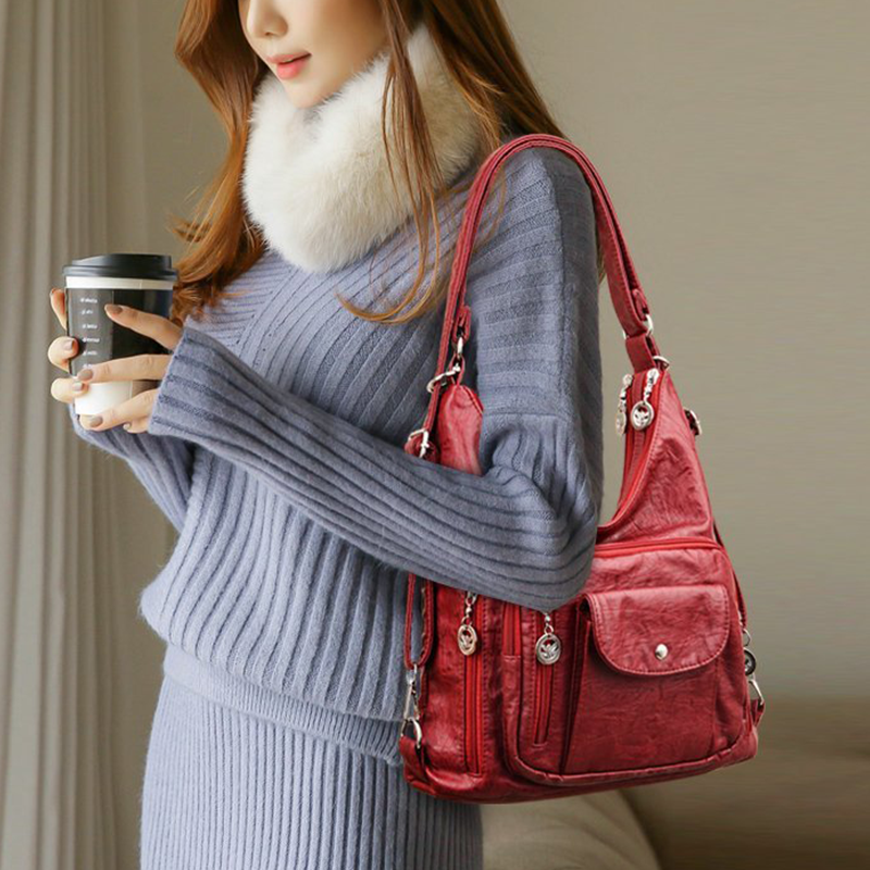 👜 Convertible Multi-Pocket Shoulder Bag for Women – 3-in-1 Crossbody & Tote