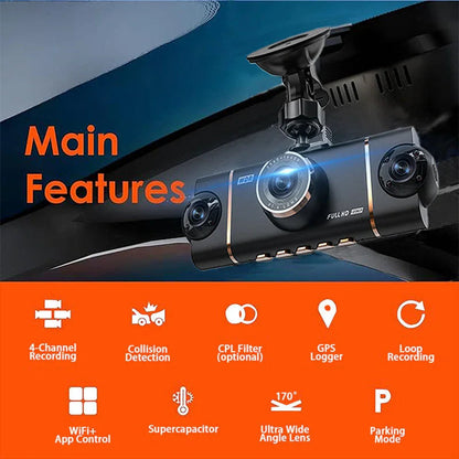 🏆50% Off!🚗4-Channel HD Dashcam with Front Interior Rear Recording🎥