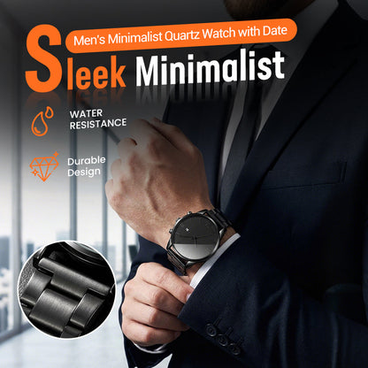 🎉💰 50% off ⚡ Men's Minimalist Quartz Watch with Date – All-Black Stainless Steel, Roman Dial & Precision Timekeeping! ⌚🖤