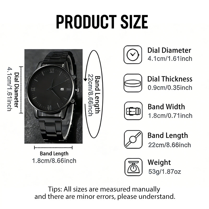 🎉💰 50% off ⚡ Men's Minimalist Quartz Watch with Date – All-Black Stainless Steel, Roman Dial & Precision Timekeeping! ⌚🖤