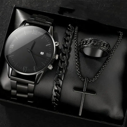 🎉💰 50% off ⚡ Men's Minimalist Quartz Watch with Date – All-Black Stainless Steel, Roman Dial & Precision Timekeeping! ⌚🖤