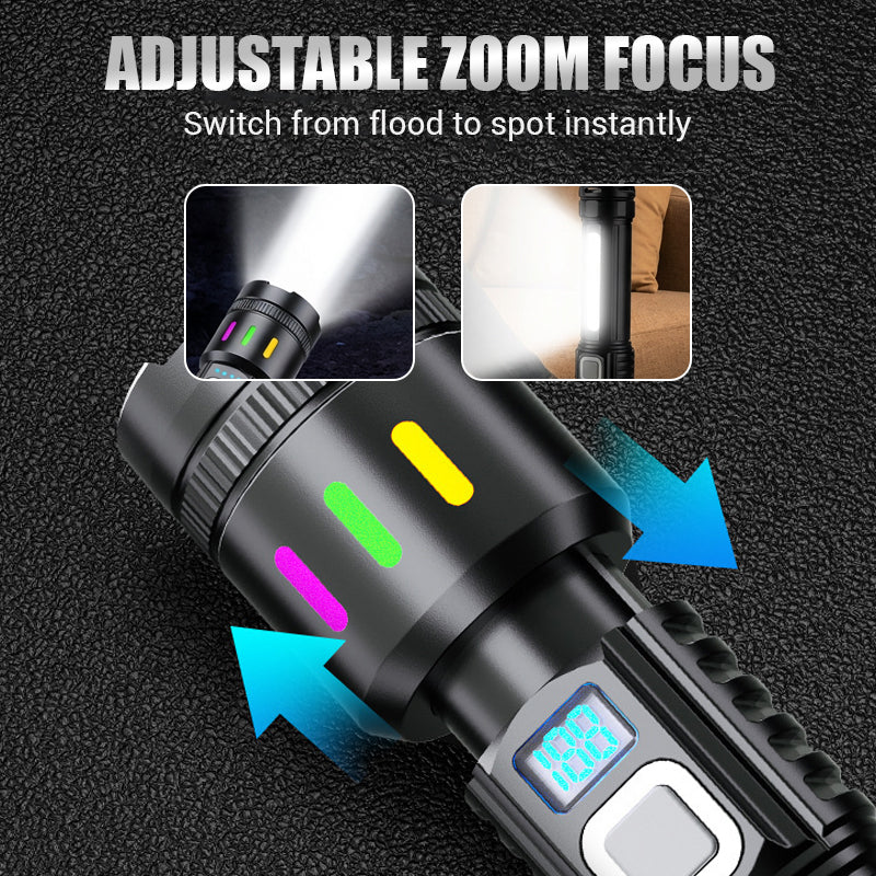 💎 50% OFF! 💎 Multifunctional Zoom LED Flashlight with Power Display – 500m Range, USB-C & 4 Lighting Modes