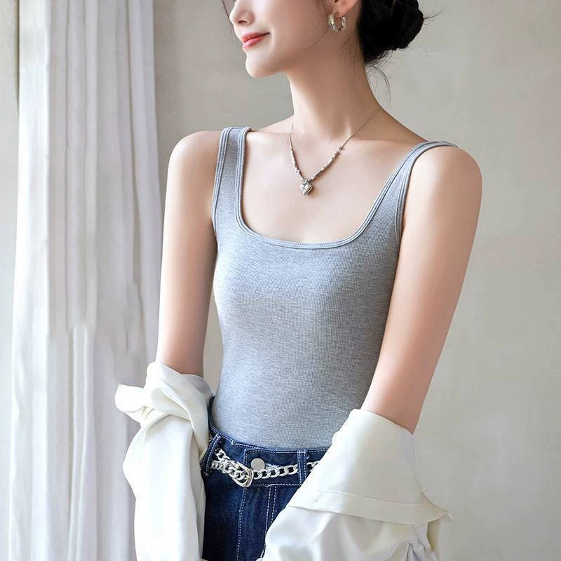 Women's Comfortable Backless Tank Top with Built-in Bra