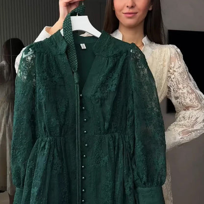 👗50% OFF NOW! ✨ Vintage Embroidered Lantern Sleeve Dress – Delicate Embroidery, Romantic Puff Sleeves & Flowy Fit 🌸