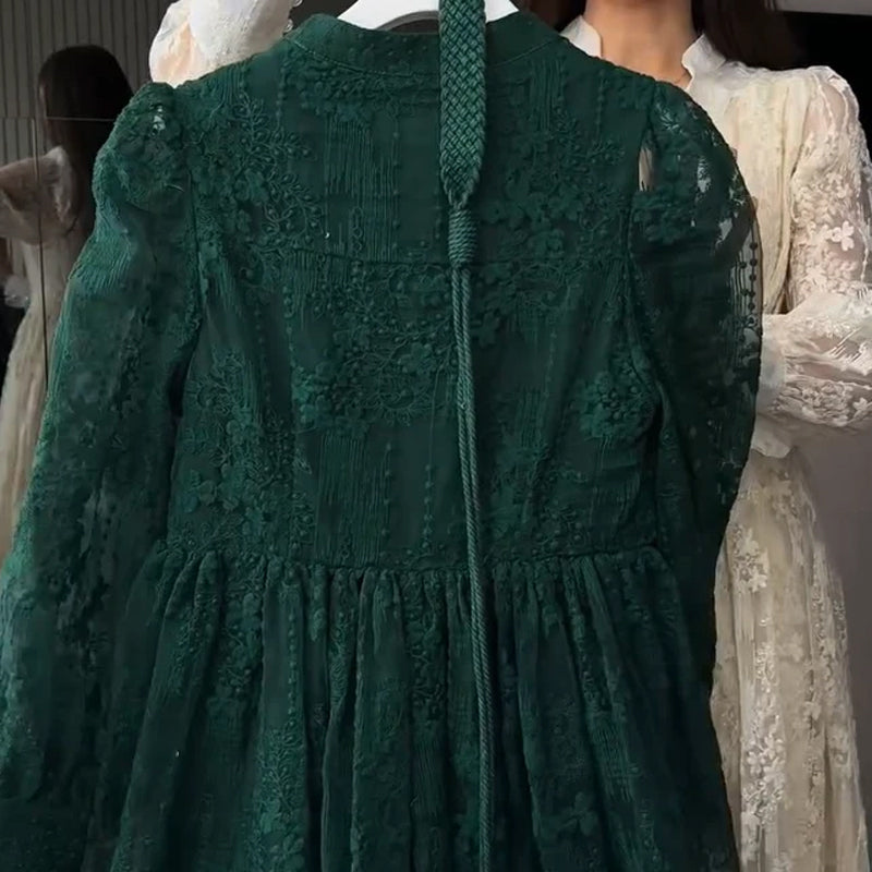 👗50% OFF NOW! ✨ Vintage Embroidered Lantern Sleeve Dress – Delicate Embroidery, Romantic Puff Sleeves & Flowy Fit 🌸