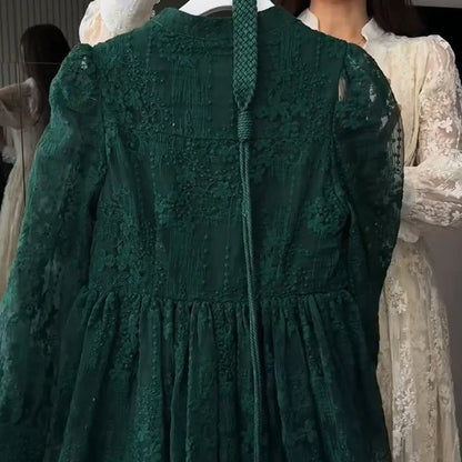 👗50% OFF NOW! ✨ Vintage Embroidered Lantern Sleeve Dress – Delicate Embroidery, Romantic Puff Sleeves & Flowy Fit 🌸