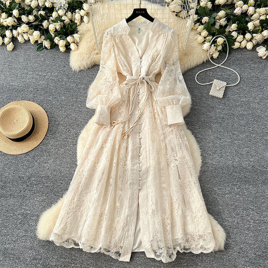 👗50% OFF NOW! ✨ Vintage Embroidered Lantern Sleeve Dress – Delicate Embroidery, Romantic Puff Sleeves & Flowy Fit 🌸