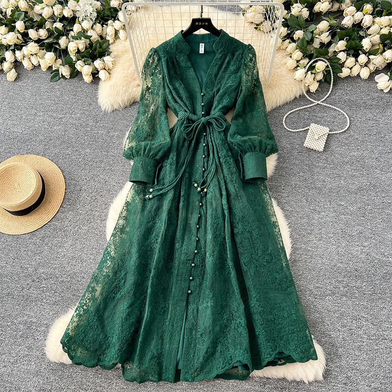 👗50% OFF NOW! ✨ Vintage Embroidered Lantern Sleeve Dress – Delicate Embroidery, Romantic Puff Sleeves & Flowy Fit 🌸