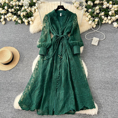 👗50% OFF NOW! ✨ Vintage Embroidered Lantern Sleeve Dress – Delicate Embroidery, Romantic Puff Sleeves & Flowy Fit 🌸