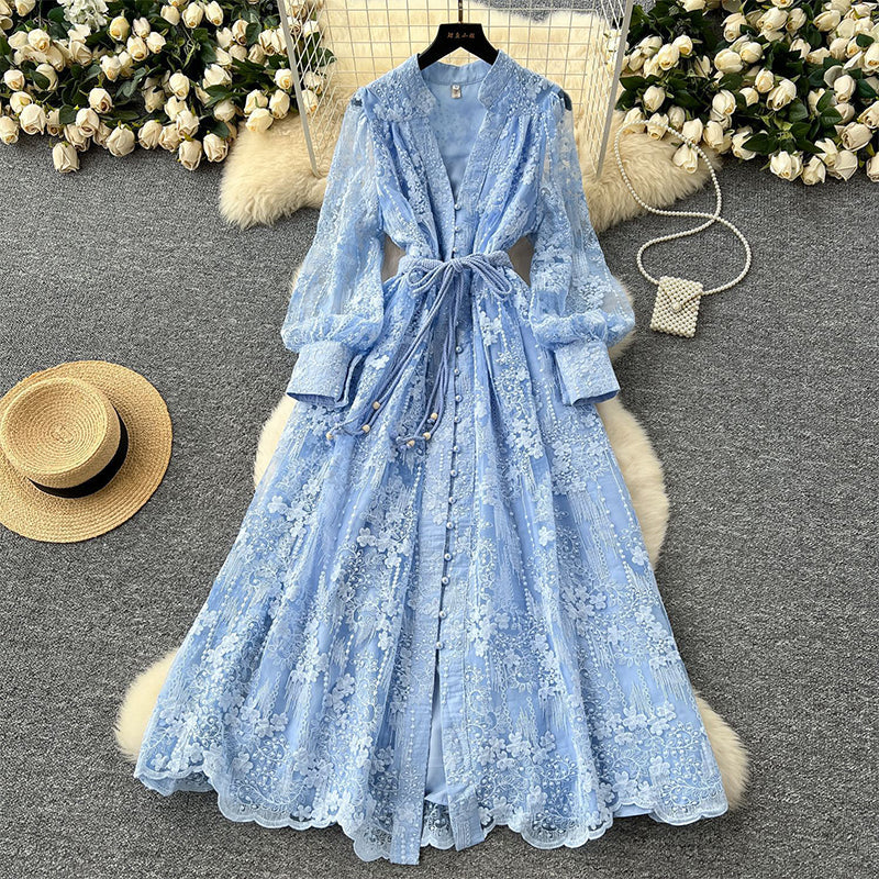 👗50% OFF NOW! ✨ Vintage Embroidered Lantern Sleeve Dress – Delicate Embroidery, Romantic Puff Sleeves & Flowy Fit 🌸