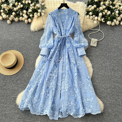 👗50% OFF NOW! ✨ Vintage Embroidered Lantern Sleeve Dress – Delicate Embroidery, Romantic Puff Sleeves & Flowy Fit 🌸