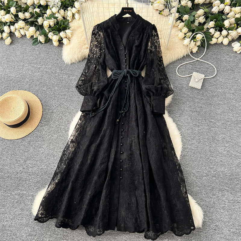 👗50% OFF NOW! ✨ Vintage Embroidered Lantern Sleeve Dress – Delicate Embroidery, Romantic Puff Sleeves & Flowy Fit 🌸
