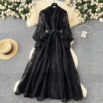 👗50% OFF NOW! ✨ Vintage Embroidered Lantern Sleeve Dress – Delicate Embroidery, Romantic Puff Sleeves & Flowy Fit 🌸
