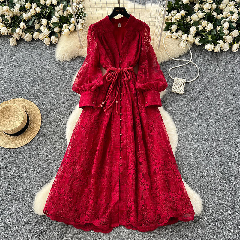 👗50% OFF NOW! ✨ Vintage Embroidered Lantern Sleeve Dress – Delicate Embroidery, Romantic Puff Sleeves & Flowy Fit 🌸