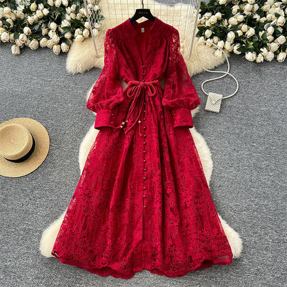 👗50% OFF NOW! ✨ Vintage Embroidered Lantern Sleeve Dress – Delicate Embroidery, Romantic Puff Sleeves & Flowy Fit 🌸