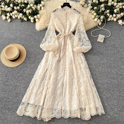 👗50% OFF NOW! ✨ Vintage Embroidered Lantern Sleeve Dress – Delicate Embroidery, Romantic Puff Sleeves & Flowy Fit 🌸