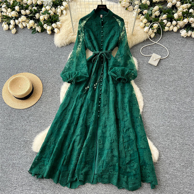 👗50% OFF NOW! ✨ Vintage Embroidered Lantern Sleeve Dress – Delicate Embroidery, Romantic Puff Sleeves & Flowy Fit 🌸
