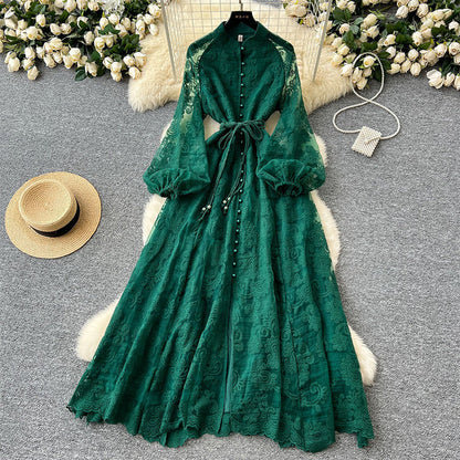 👗50% OFF NOW! ✨ Vintage Embroidered Lantern Sleeve Dress – Delicate Embroidery, Romantic Puff Sleeves & Flowy Fit 🌸