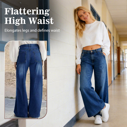 💎 50% OFF! 💎 High-Waist Wide-Leg Jeans with Button Detail – Vintage Flair, Premium Washed Denim & Flattering Silhouette 👖✨