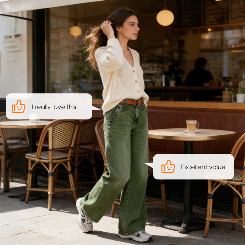 💎 50% OFF! 💎 High-Waist Wide-Leg Jeans with Button Detail – Vintage Flair, Premium Washed Denim & Flattering Silhouette 👖✨