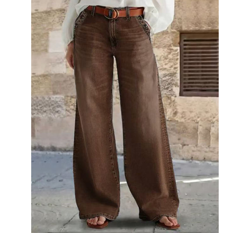 💎 50% OFF! 💎 High-Waist Wide-Leg Jeans with Button Detail – Vintage Flair, Premium Washed Denim & Flattering Silhouette 👖✨