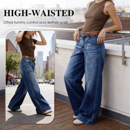👖 Flattering Fit, Practical Pockets | Women's High-Waist Wide-Leg Jeans ⚡ Free Shipping