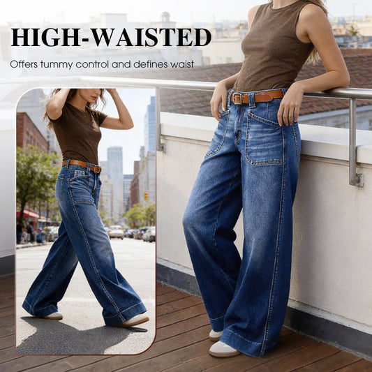 👖 Flattering Fit, Practical Pockets | Women's High-Waist Wide-Leg Jeans ⚡ Free Shipping